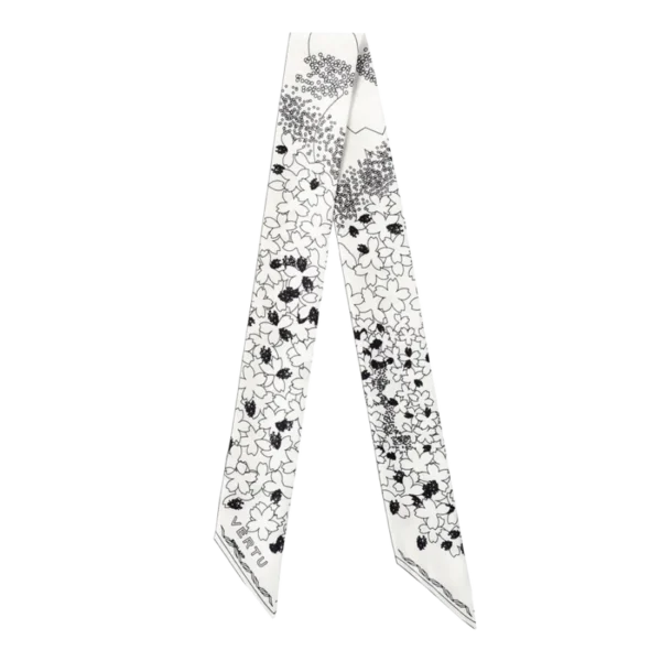 SEASON-DAIGO SIGNATURE FLORAL PRINT SILK SKINNY SCARF WHITE