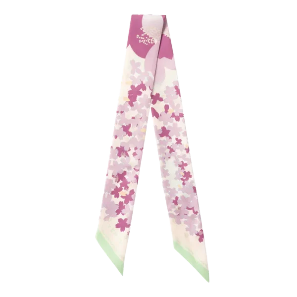 SEASON-DAIGO SIGNATURE FLORAL PRINT SILK SKINNY SCARF CERISE