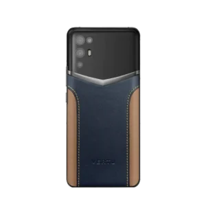 IVERTU CALFSKIN STITCHING PHONE C BLUE & BROWN
