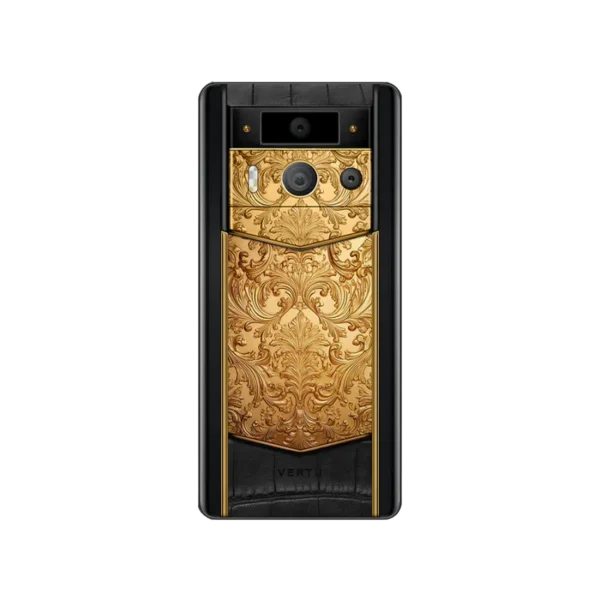 METAVERTU 2 LUXURY CUSTOM-MADE GOLDEN CARVED FLORAL DECORATION WITH ALLIGATOR SKIN WEB3 AI PHONE BLACK - Image 2