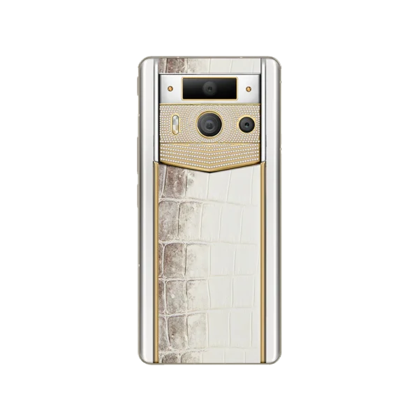 METAVERTU 2 LUXURY CUSTOM-MADE GOLD PLAIN WEAVE WITH DIAMOND HIMALAYA ALLIGATOR SKIN WEB3 AI PHONE WHITE - Image 2