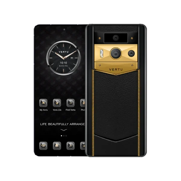 METAVERTU 2 LUXURY CUSTOM-MADE GOLD RADIANT BLADE EDITION WITH BLACK INK CALFSKIN WEB3 AI PHONE BLACK