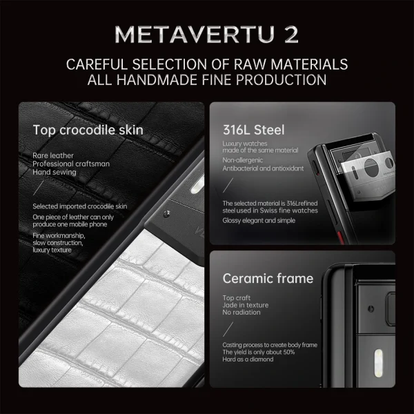 METAVERTU 2 WHITE ALLIGATOR SKIN WEB3 AI PHONE AMBER (SILVER CASE) - Image 2