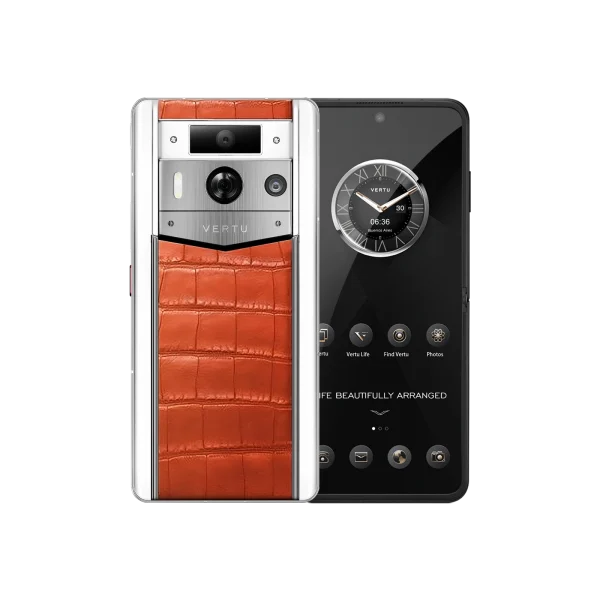 METAVERTU 2 WHITE ALLIGATOR SKIN WEB3 AI PHONE ORANGE (SILVER CASE)